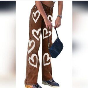 Brown Heart Patterned Men's Pants